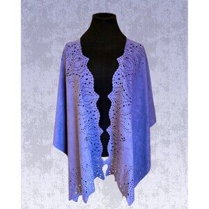 New Directions Faux Suede Ruana/Wrap Periwinkle Blue Intricate Cut-Out Design OS